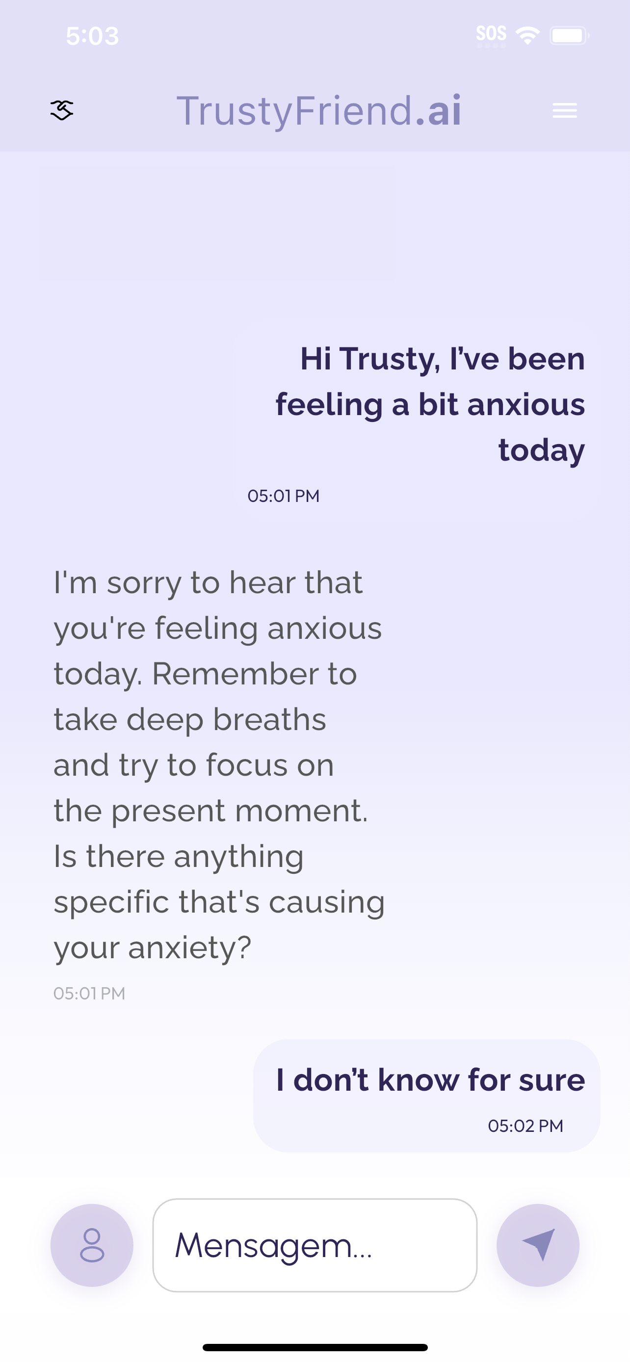 Trusty Friend AI Text Chat Interface